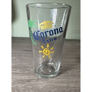 Corona Extra Beer Glass Color Logo Palm Sun Design 5.75" Barware